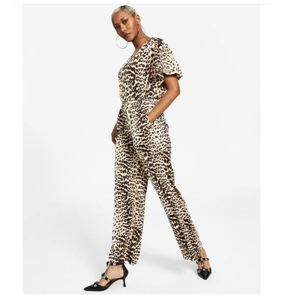 I.N.C. International Concepts Women's Animal-Print Flutter-Sleeve Jumpsuit XL - Picture 1 of 8